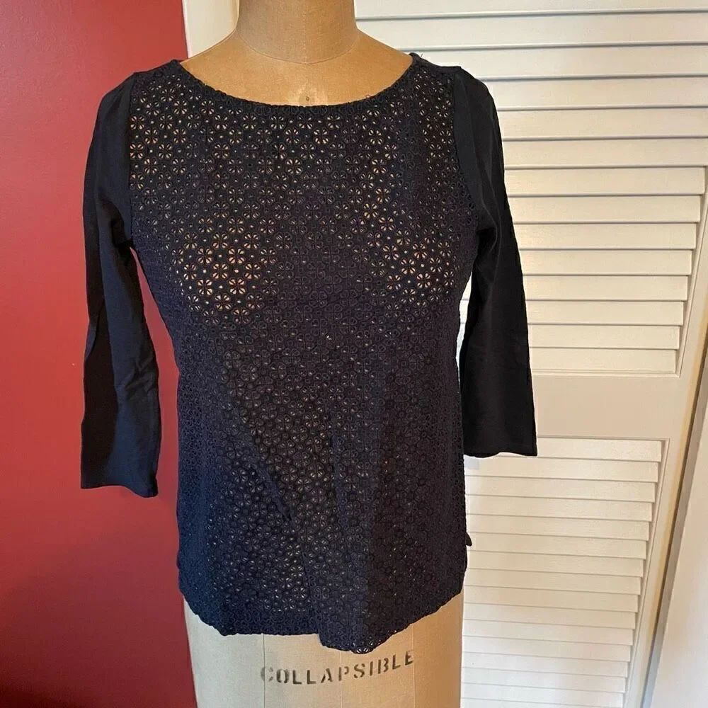 LOFT | black 3/4 sleeve crochet XSP